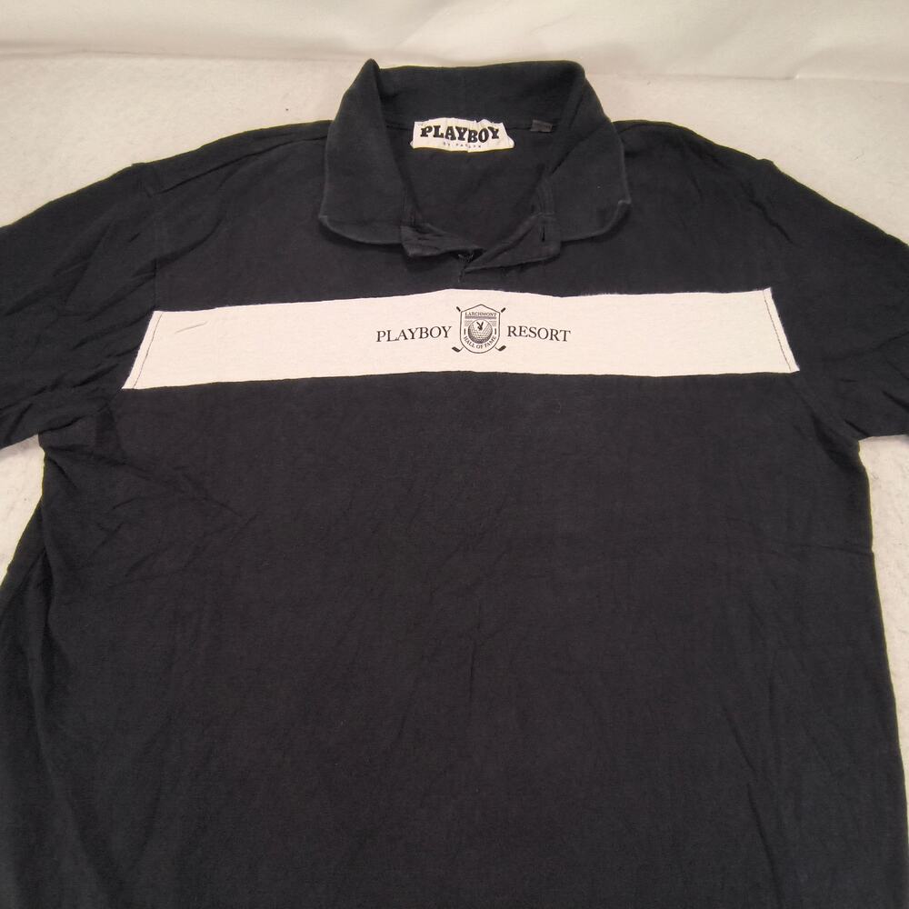 Playboy Short Sleeve Collared Polo Shirt Adult Mens Size Small S Black White